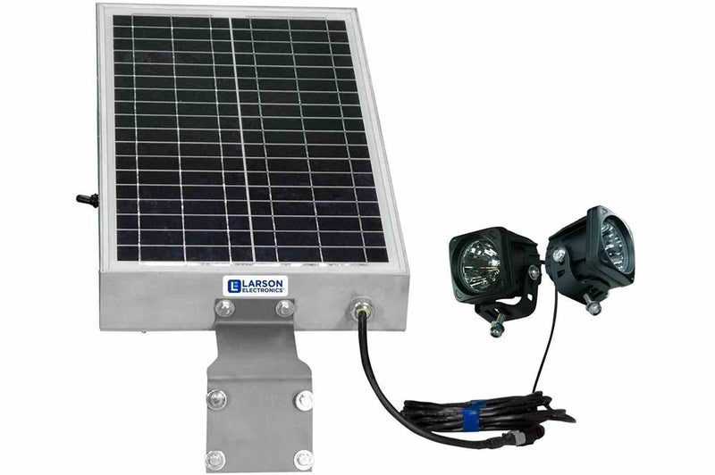 Solar Powered Dual LED Light - (2) 10W Lamps - 12 Hr Run Time - Day/Night Photocell or Motion Sensor