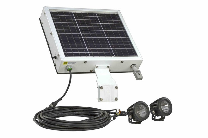 Solar Powered Dual LED Light - (2) 10W Lamps - 12 Hr Run Time - Day/Night Photocell or Motion Sensor - 50' Cord
