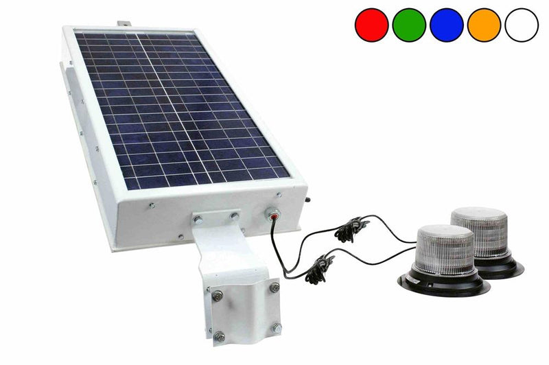 Solar Powered Dual LED Light Beacon - Class I - 30 Strobing Patterns - Wireless Remote Control - Lithium Ion