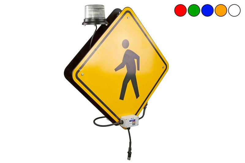 Pedestrian LED Crossing Sign - 24"x24" - Class I LED Beacon - Dual Motion Detector - Solar/Double Face