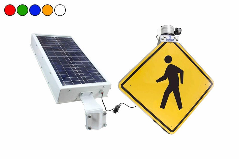 Pedestrian LED Crossing Sign - 24"x24" - Class I LED Beacon - Motion Detector - Solar/Double Face