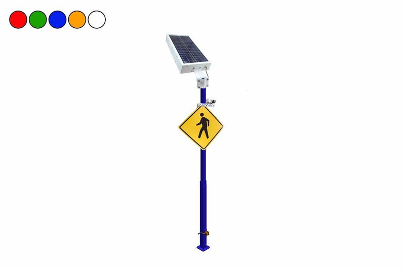 15' Solar Powered Pedestrian Warning Sign - Class I LED Beacon, (2) Motion Sensors - Fold Over/Winch Cover