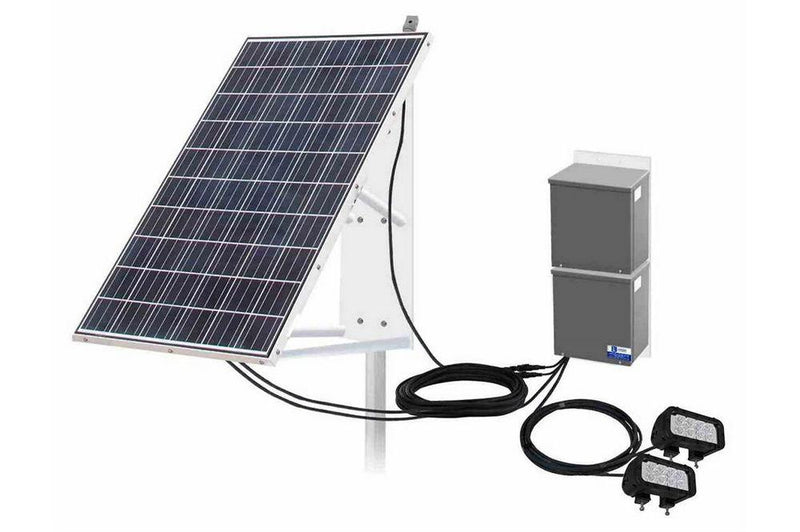 48W Solar Powered LED Light w/ 265W Panel - (2) 24W Lamps - (3) 40aH Batteries - 30' Cord