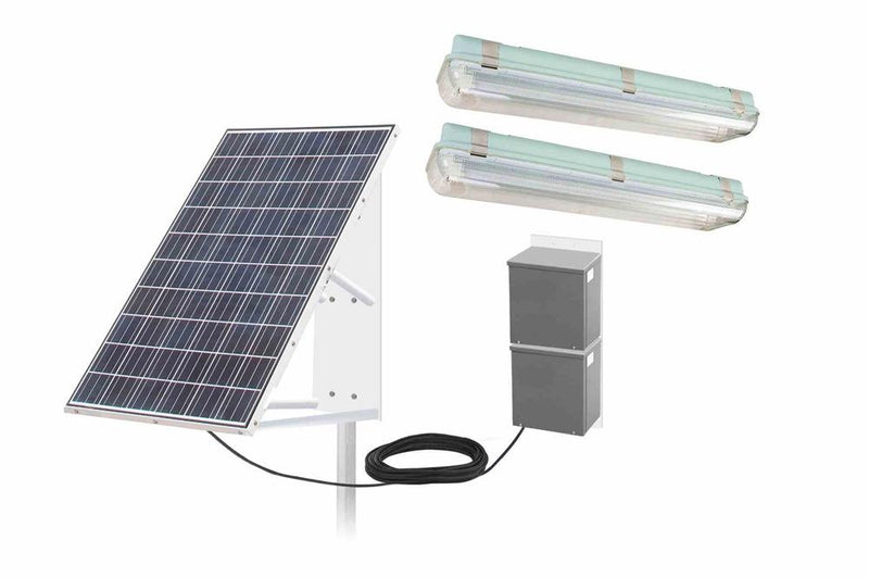 Container Solar Lighting Package - (2) LED Fixtures, (1) 265W Solar Panel, (2) 40aH Li-ion Batteries