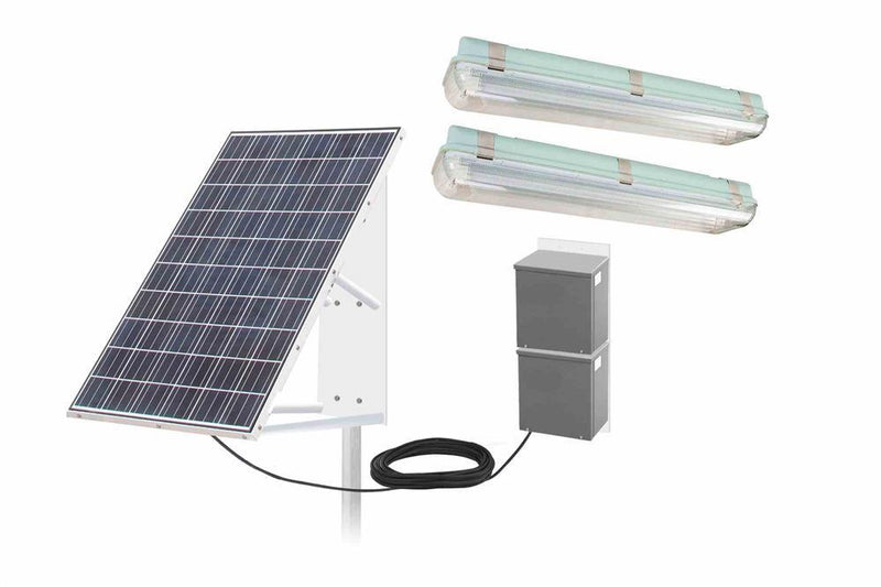 Container Solar Lighting Package - (2) 2' LED Lamps, (1) 265W Solar Panel, (2) 250aH 8D Batteries