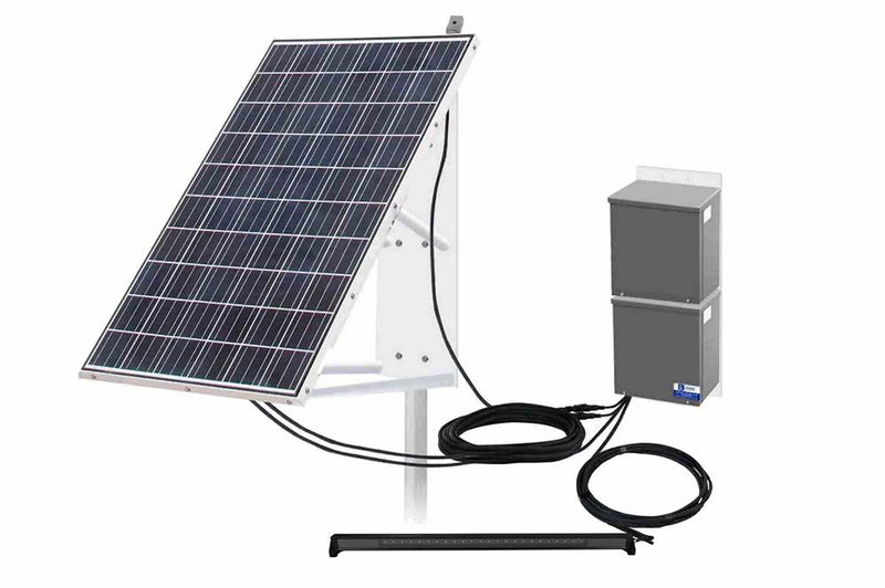 Solar Powered LED Light w/ 300W Panel - (2) 30W LED Lamps - (4) 12V Batteries - Pole Mount Panel