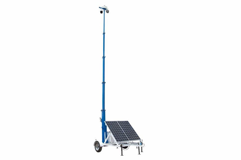 20' Solar Security Tower - 7.5' Trailer - (1) 300W Panel - (1) PTZ Camera, (2) Bullet Cams, 4TB NVR - 4G Router/Wi-Fi