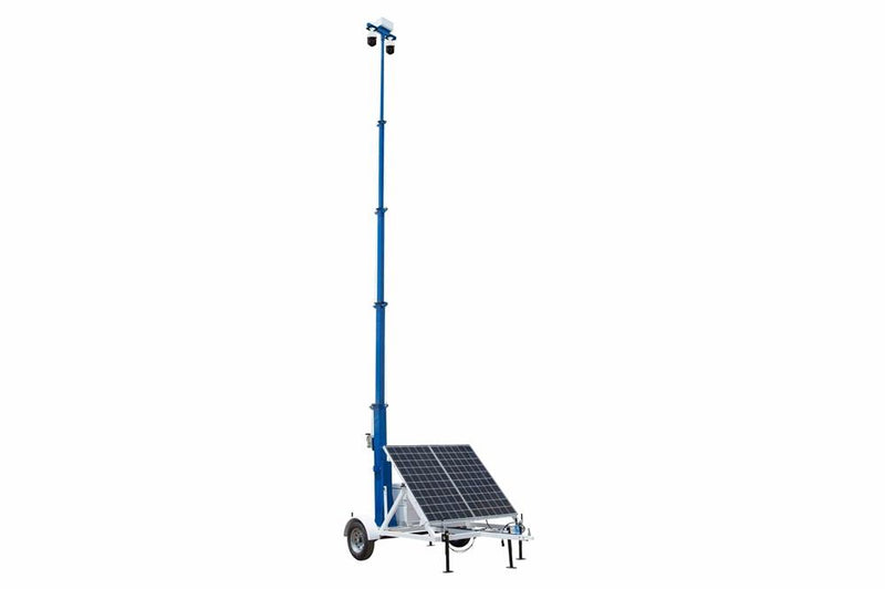 20' Solar Security Tower - 7.5' Trailer - (2) 265W Panels (3) PTZ Cameras, 8TB NVR- 4G Router/Wi-Fi