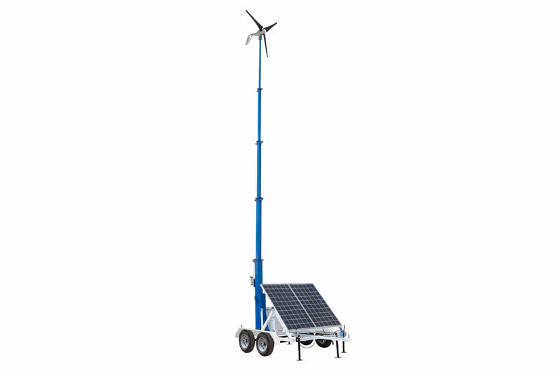 Larson Portable Solar/Wind 30' Light Tower - 12V 250aH Gel Cell Battery w/ Charger - 160W Wind Generator