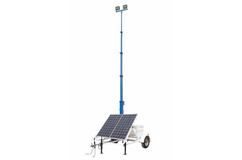 100 Watt Solar Tower - 30' Light Tower - 7.5' Trailer - (2) 50 Watt Lamps - Backup Gas Generator