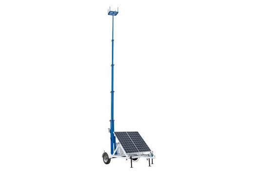 30' Portable Solar Light Tower - 7.5' Trailer - (4) 250aH CW Batteries - Quad Mount Top