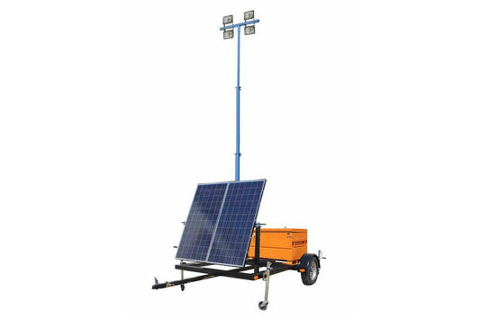 580W Solar Light Tower - 30' Light Tower - 7.5' Trailer - (4) 60 Watt Lamps - Backup LPG Generator