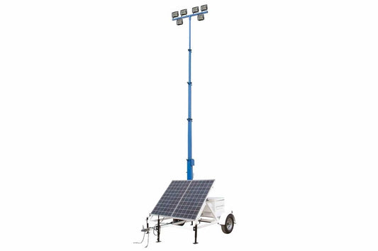300W Solar Light Tower - 30' Light Tower - 7.5' Trailer - (6) 50W Lamps - Backup Diesel Generator