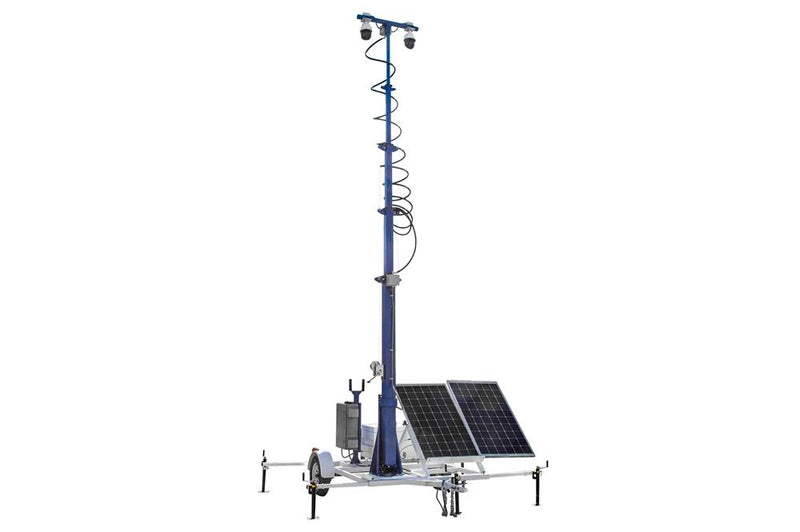 45' Portable Solar Security Tower - 7.5' Trailer - (2) IP Cameras - 2TB NVR - Router/4G Hotspot