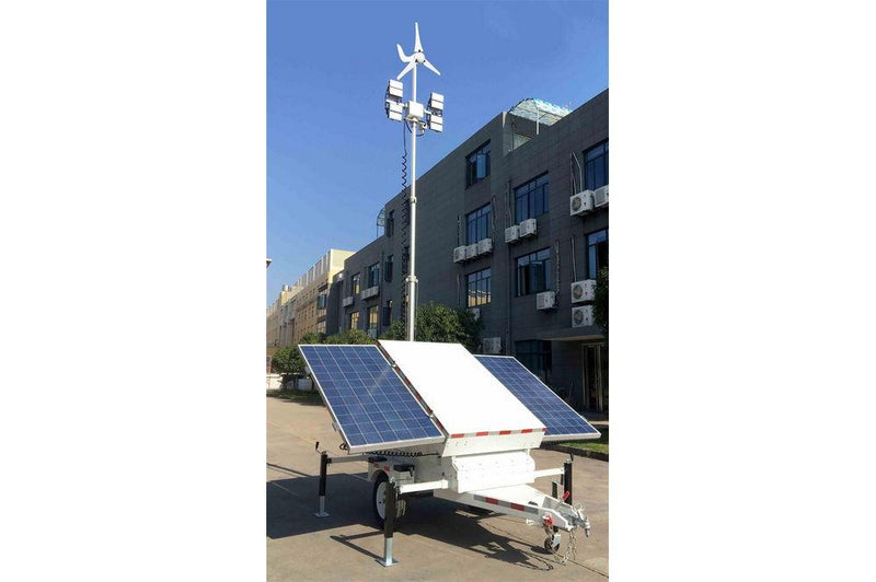 21.3' Solar LED Light Tower - (2) 300W Panels - (4) LED Lamps - (8) 150aH Batteries - Wind Generator