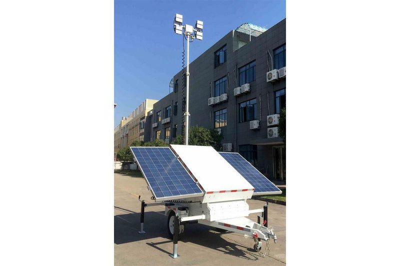 21.3' Solar LED Light Tower - (2) 300W Panels - (4) LED Lamps - (8) 150aH Batteries - Rotating Mast