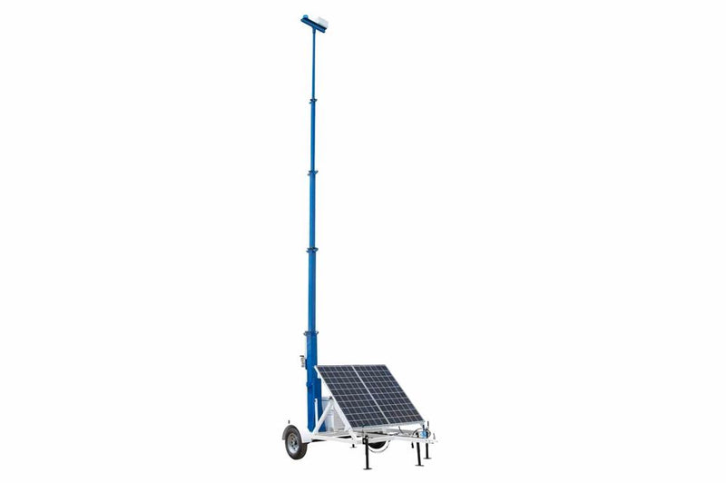 30' Portable Solar Equipment Tower w/ Backup Gasoline Genset - (2) Solar Panels, 240aH Li-ion Battery Bank - Wiring/Job Box
