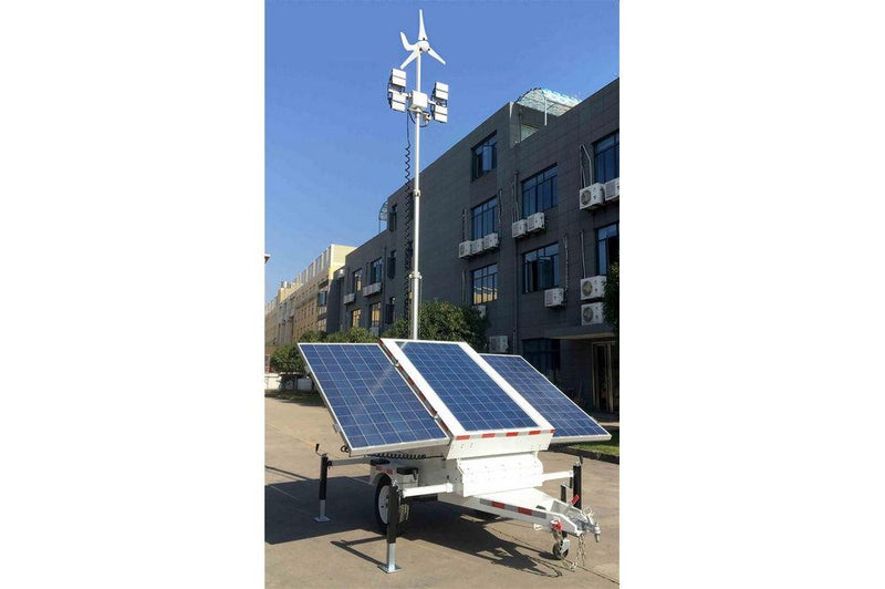 21.3' Solar LED Light Tower - (3) 300W Panels - (4) LED Lamps - (8) 150aH Batteries - EU Trailer, WG