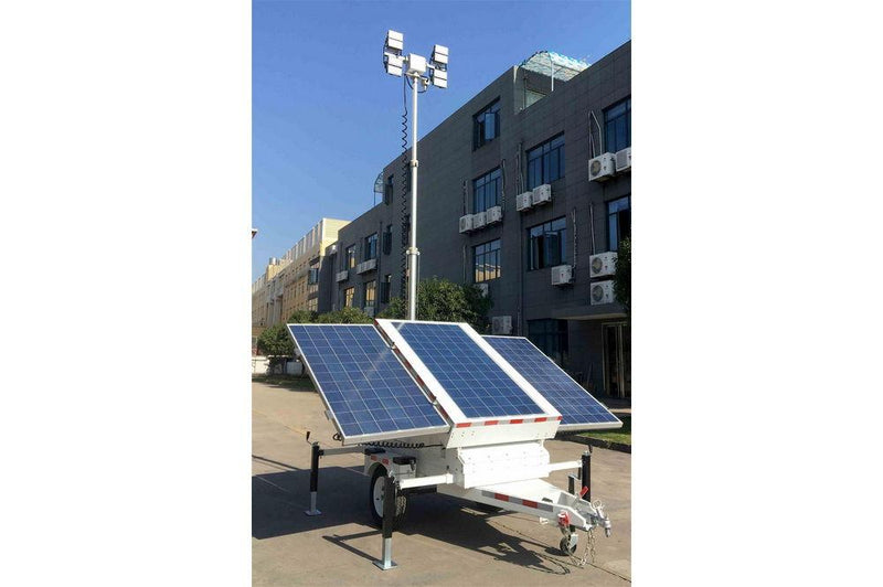 21.3' Solar LED Light Tower - (3) 300W Panels - (4) LED Lamps - (8) 150aH Batteries - EU Trailer