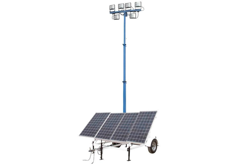 1.06 kW Solar Light Tower - 30' Light Tower - 7.5' Trailer - (6) 60W LED Lamps - (4) 250aH 4D Batteries
