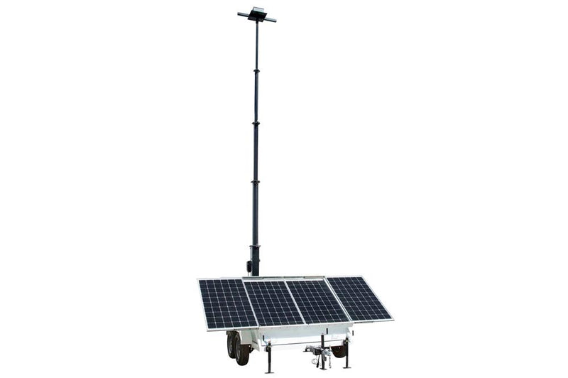 Portable Solar Light Tower - 30' Mast - 8' x 4' Trailer - 24V DC - (1) Junction Box - Electric Winch