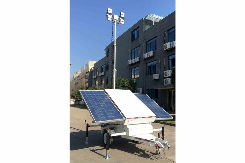 20' Solar Equipment Tower - 10' Trailer - LV Electric Winch, Backup Generator, Battery Charger, Auto-Start Function