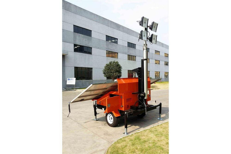 21.3' Solar LED Light Tower - (4) 300W Panels - (4) 750W LEDs - (6) 200aH Batteries- Diesel Gen