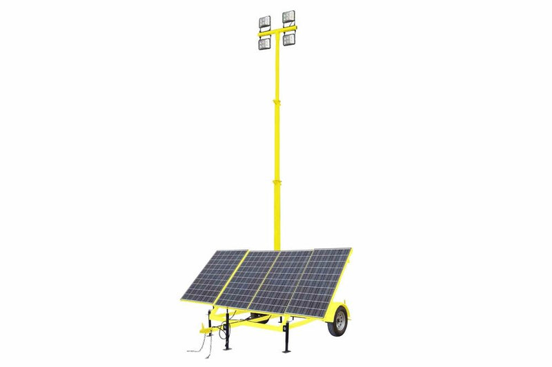 24' Solar Light Tower - 7.5' Trailer - (4) Panels, (4) 160W LED Lamps, Batteries, BC - Yellow
