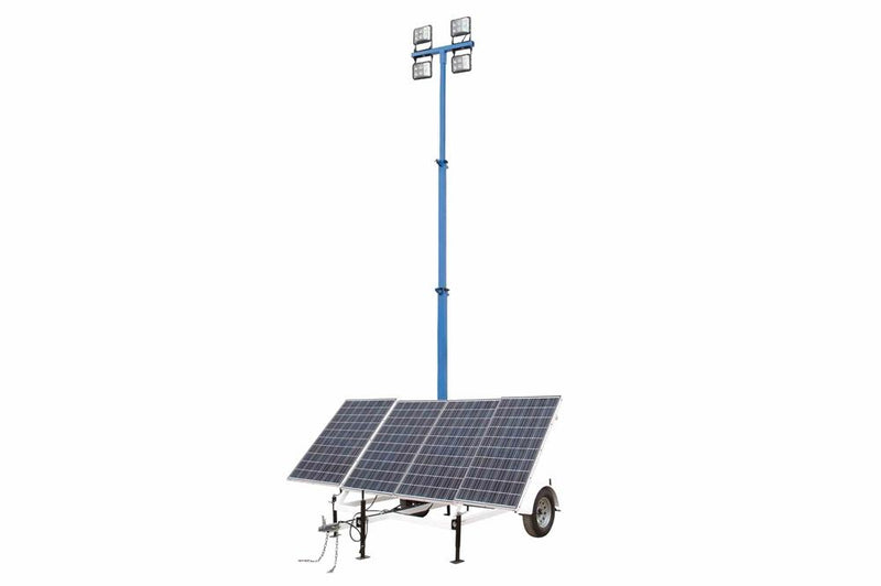 1.2 kW Solar Light Tower - 24' Light Tower - 7.5' Trailer w/ D-rings, Pockets - (4) 60W LED Lamps, MS/Timer - 240aH Li-iron PH Battery Pack