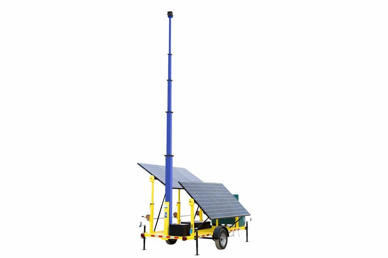 1.8kW Portable Trailer Mounted Solar Tower - 30' Mast - (6) Panels, (56) LiFePO Batteries, BC, Inverter