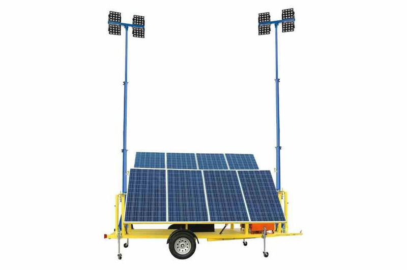 2.4KW Solar Powered Security Dual Mast Light Tower - (8) 120W LED Lights - (2) 30' Manual Masts