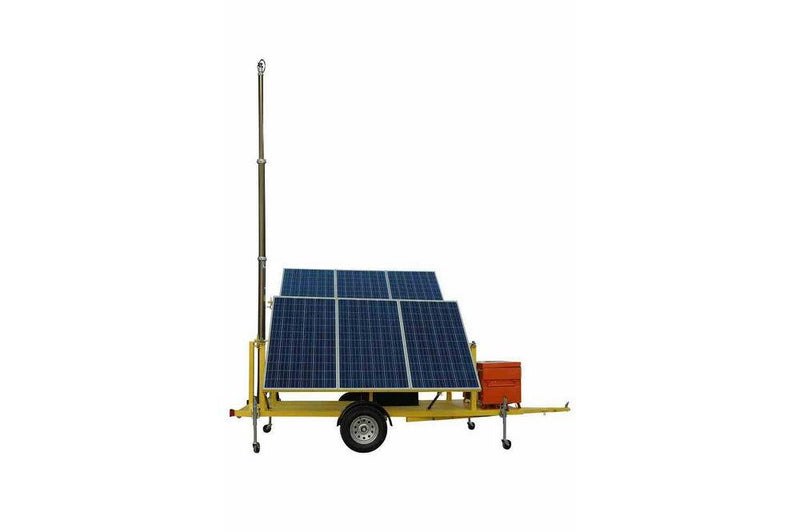 Towable Trailer for Solar Power Generator Setup with Pneumatic Light Tower Mast