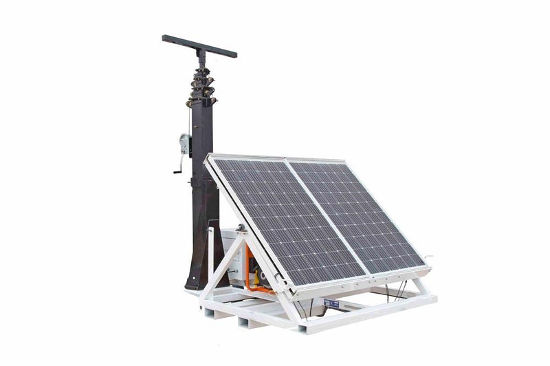 20' Solar Security Tower - Manual Crank Mast, Job Box - Skid Mounting Platform