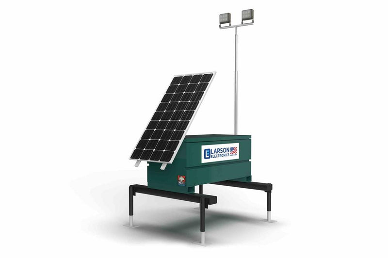 16' Solar Security Tower on Skid Base - (1) 300W Panel, (2) LED Lights w/ MS, Timer - 120aH Battery Bank