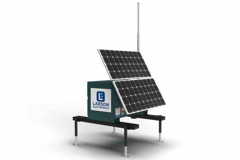 16' Solar Equipment Tower - (2) 300W Panels, Batteries, Battery Charger, CC - Lockable Job Box