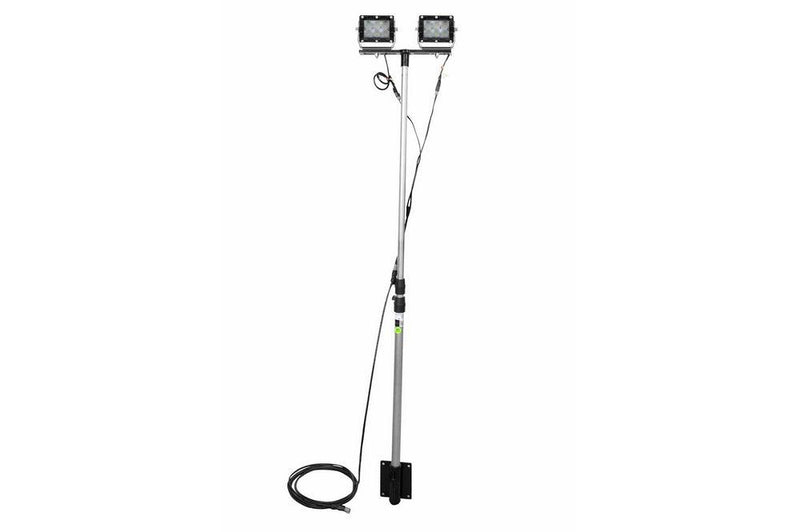 60W LED Pole Light - (2) LED Lamps - 3' to 8.5' Adjustable - 9-64V DC - 20' 16/2 Wiring Harness