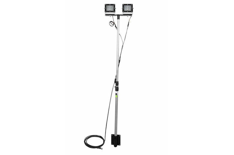 120W LED Pole Light - (2) LED Lamps - 3' to 8.5' Adjustable - 9-64V DC - 20' 16/2 Wiring Harness