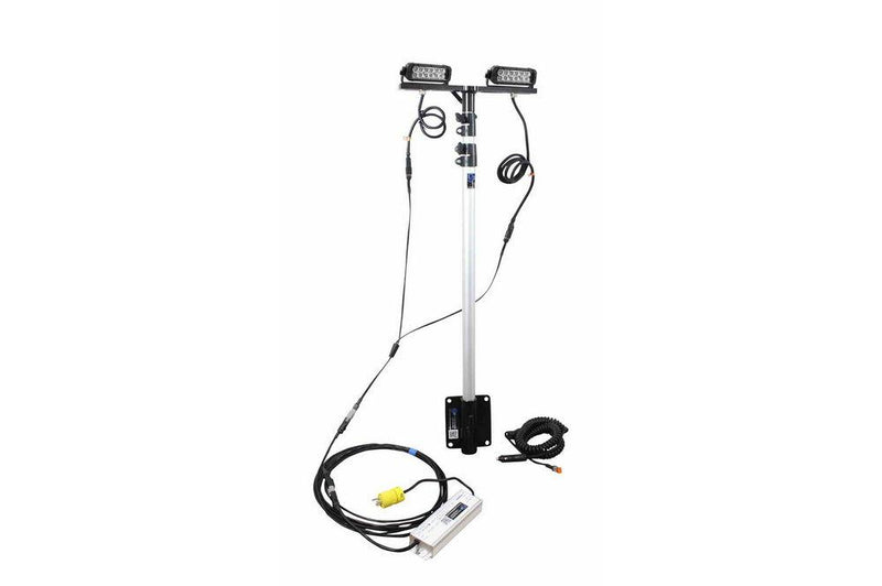 72W Portable LED Telescoping Light Pole -3.5' - 8' - 120-277VAC or 9-42VDC -25' Cord & 16' Coil Cord