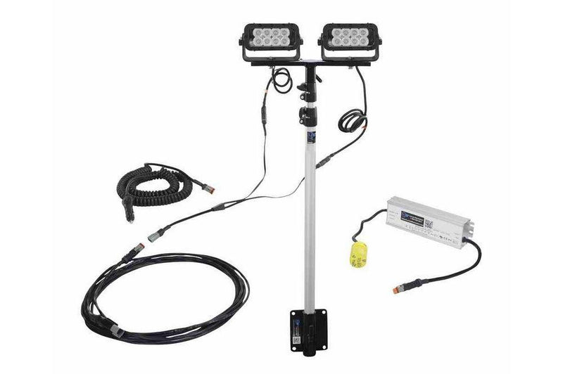 48W Portable LED Telescoping Light Pole -3.5' - 8' - 120-277VAC or 9-42VDC -25' Cord & 16' Coil Cord