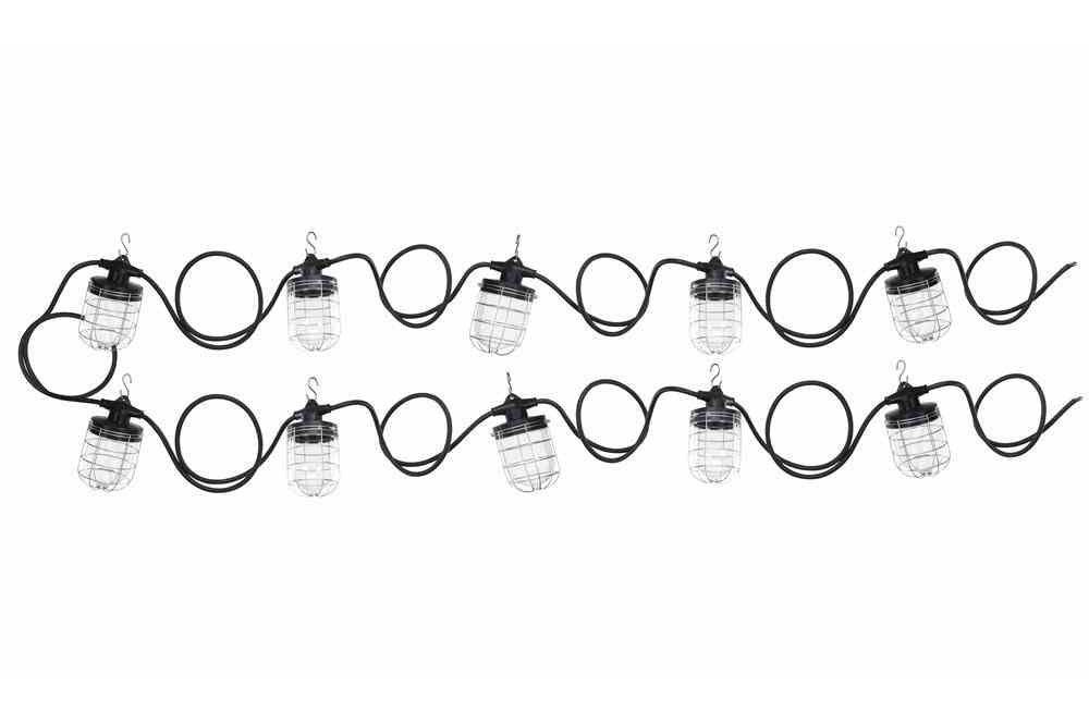 50' Temporary Construction String Light - Ceramic Sockets - Ten Work Lamps - 12/3 SOOW - NO LAMPS