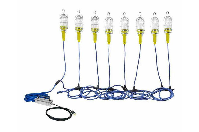 Industrial Vapor Proof Incandescent String Light - 10 Drop Lights - Inline Stepdown Transformer