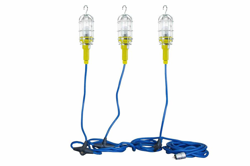 30W Industrial Vapor Proof LED String Light - (3) Drop Lights - 10' 12/3 SOOW Cord w/ Cord Cap