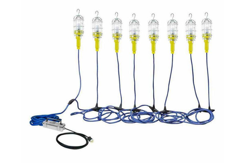 Industrial Vapor Proof LED String Light - 5 Drop Lights - Inline Stepdown Transformer