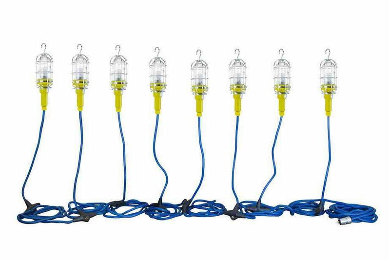 Industrial Vapor Proof LED String Light - 8 Drop Lights - 120-277V AC - 1 Foot Drops - 5ft Spacing