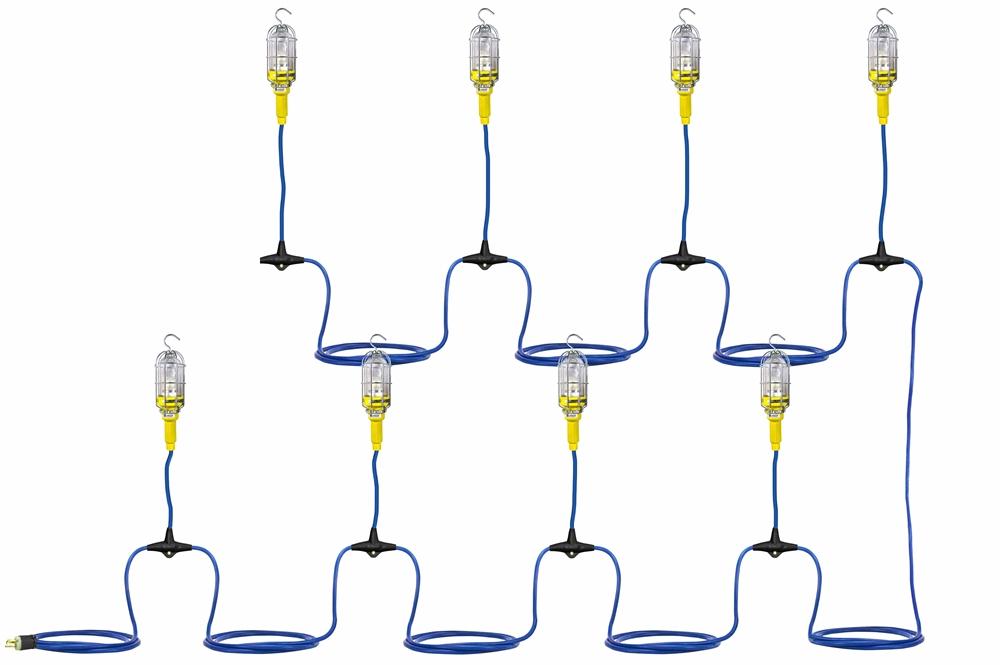 Industrial Vapor Proof LED String Light - 8 Drop Lights - 120-277V AC - 1 Foot Drops - 6ft Spacing