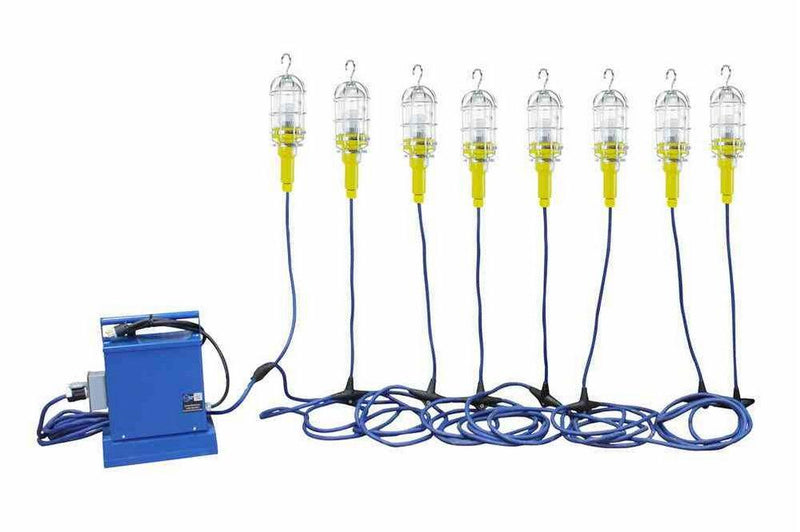 Industrial Vapor Proof LED String Light - 8 Drop Lights - Inline Stepdown Transformer