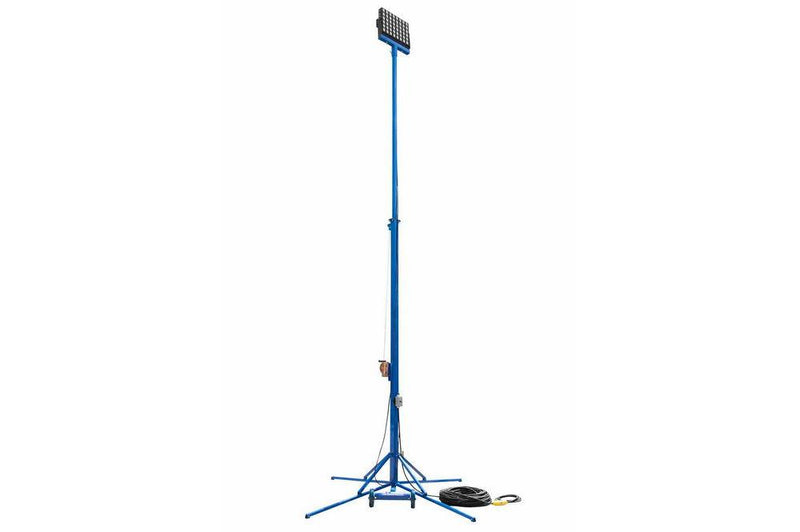 500W Portable LED Light Tower - 75 Meters 12/3 SOOW Cable - Covers 50,000+ SF - Extends to 20'