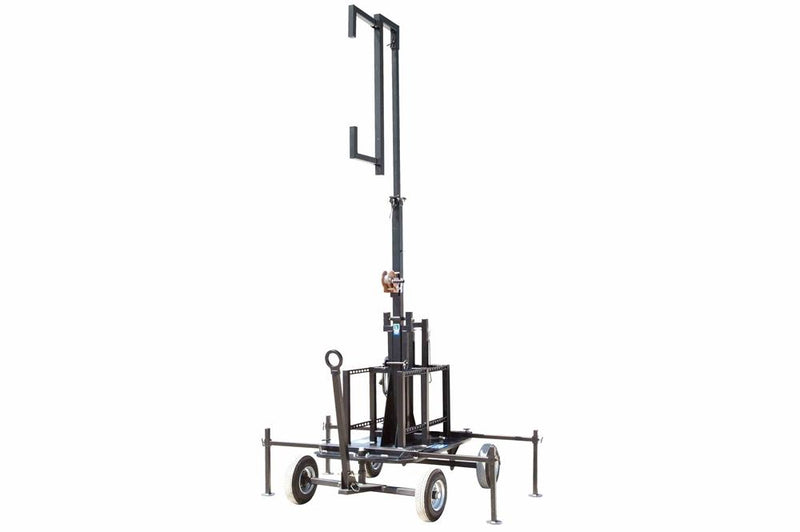 8' to 15' Three Stage Light Mast - 5' to 8' Adjustable Jib - Pivoting Jib Boom - Wheeled Base