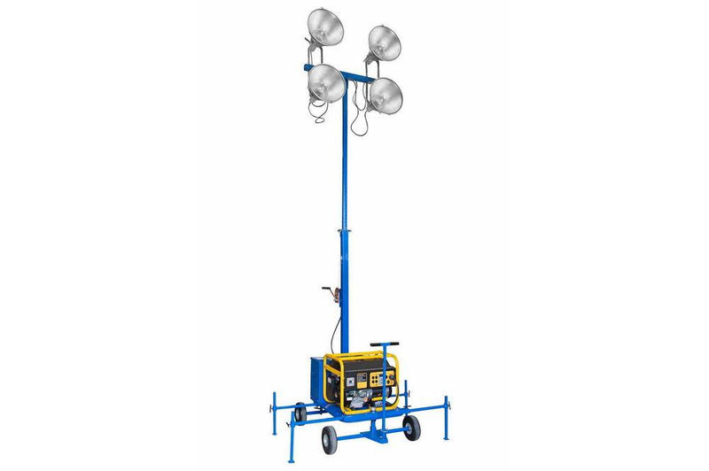 4000W Non-Towable Blue/Yellow Mini Light Tower w/ Wheels - (4) 1000W MH Lamps - 9KW Generator