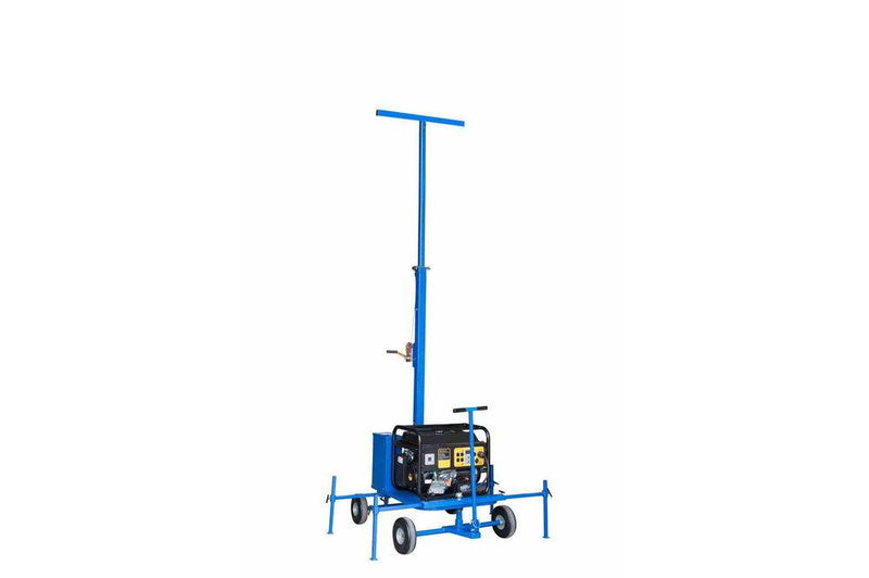 Crank Up Mini Light Tower w/ 9000VA Generator - Wheeled Cart Base - 7'-12' Light Mast